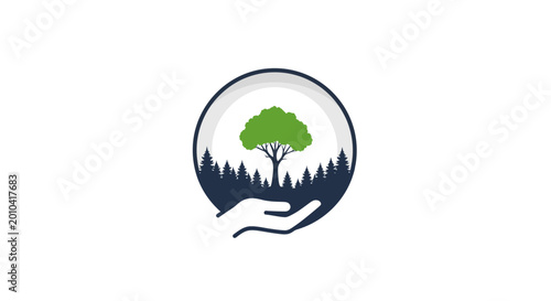 Photography Hand holding tree in globe icon.