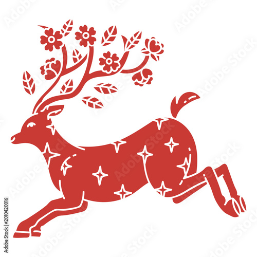 Obraz na plátně Majestic reindeer with flowery horns