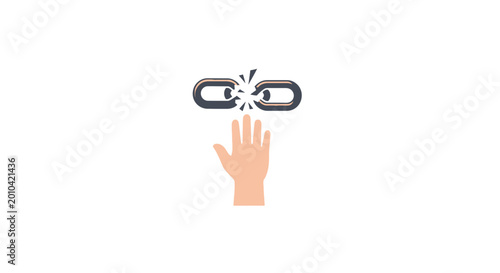 Foto Hand breaking free from metal chain.