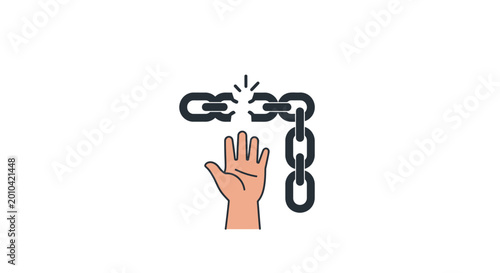 Canvas Print Hand breaking free from metal chain.