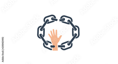Tableau sur toile Hand breaking free from metal chains.