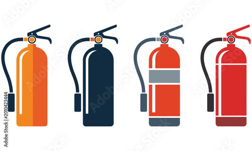 Photos Four colorful fire extinguishers displayed in a simple graphic style