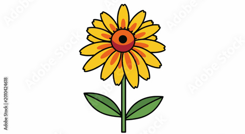 A simple cartoon sunflower with yellow petals and a brown center