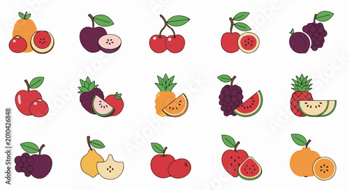 Assortment of colorful fruit icons arranged in a grid