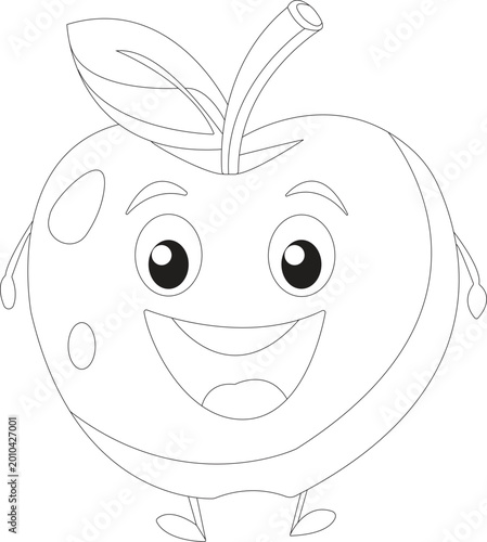 Cute Apple Colouring Book Page for Kids Minimal Line Art Fruit Illustration Vector