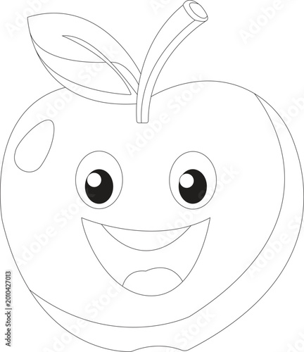 Cute Apple Colouring Book Page for Kids Minimal Line Art Fruit Illustration Vector