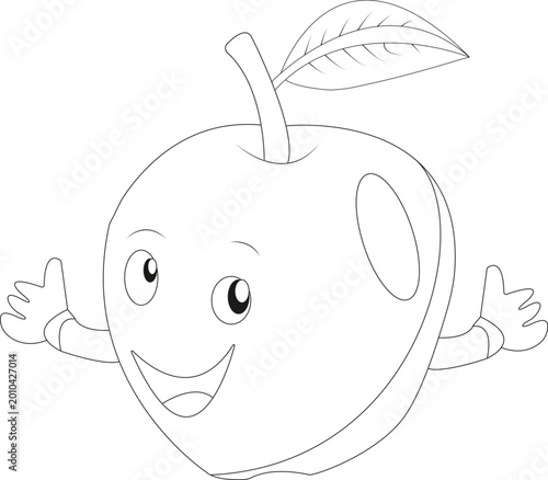 Cute Apple Colouring Book Page for Kids Minimal Line Art Fruit Illustration Vector