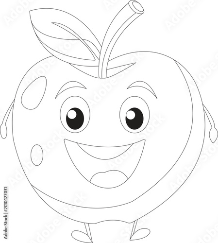 Cute Apple Colouring Book Page for Kids Minimal Line Art Fruit Illustration Vector