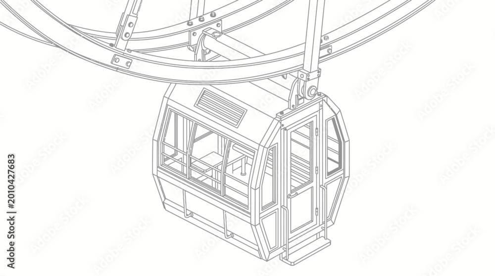 Fototapeta premium Detailed line drawing of a Ferris wheel gondola, showcasing its structural design and passenger compartment.