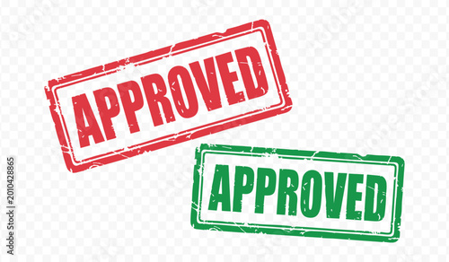 Double approved stamp set in red and green for business success and document validation