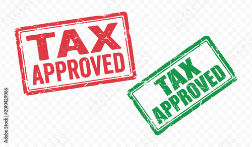 Tax approved stamp with red and green ink on white background for financial compliance and business approval