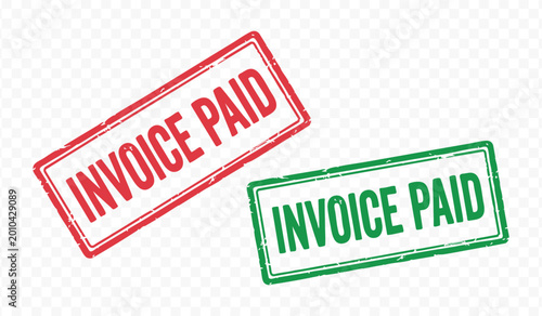 Paid invoice stamp with red and green approval marks for business accounting and financial success