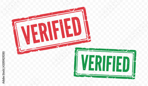 Verified approval stamp set with red and green grunge textures for official certification and trust badges
