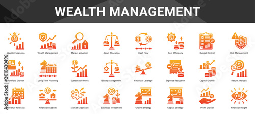 Cuadro en lienzo WEALTH MANAGEMENT  Icon set collection