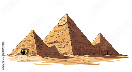 Schilderij op canvas Egyptian Pyramids A Detailed Vector Illustration of Ancient Wonders in the Deser