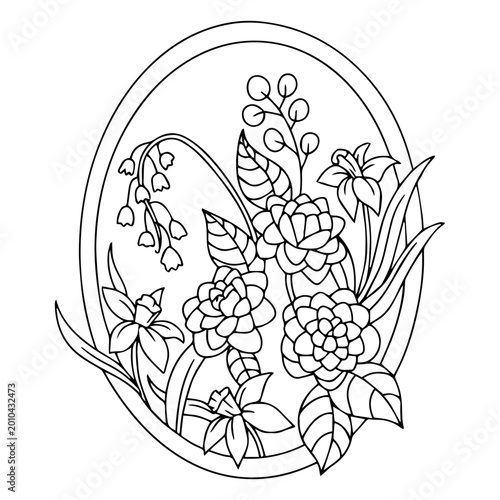 Schilderij op canvas An exquisite flower design is displayed in a beautiful oval frame