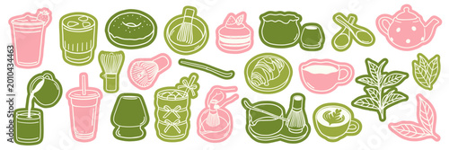Bild auf Leinwand Matcha doodle sticker set