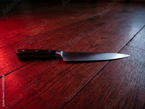 chef knife on dark wooden table warm moody lighting kitchen essential