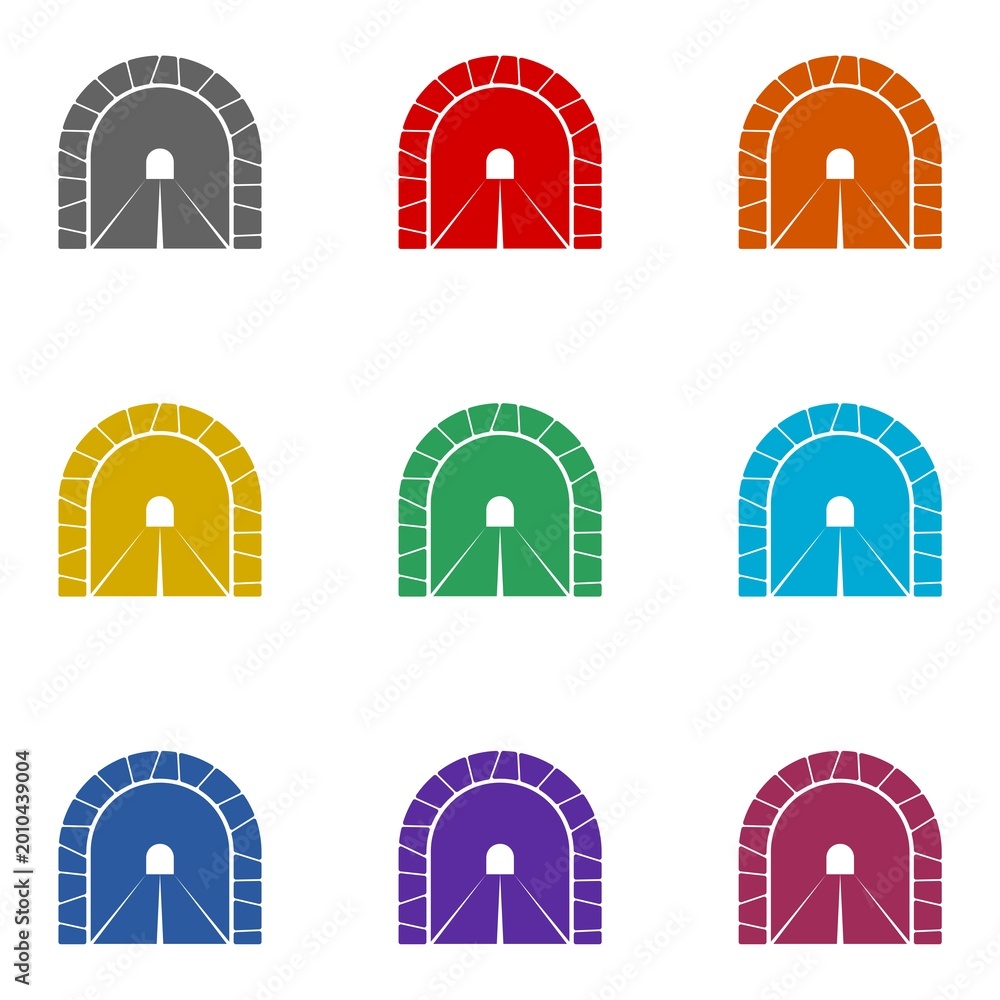 Fototapeta premium Road with tunnel icon isolated on white background. Set icons colorful