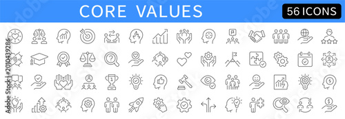 Core values thin line icons set. Editable stroke. Vector illustration