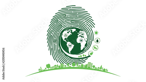 Bild auf Leinwand Greenprint of the World: A conceptual green thumbprint design, encapsulating a sustainable future through symbols of nature, echoing the need for environmental responsibility