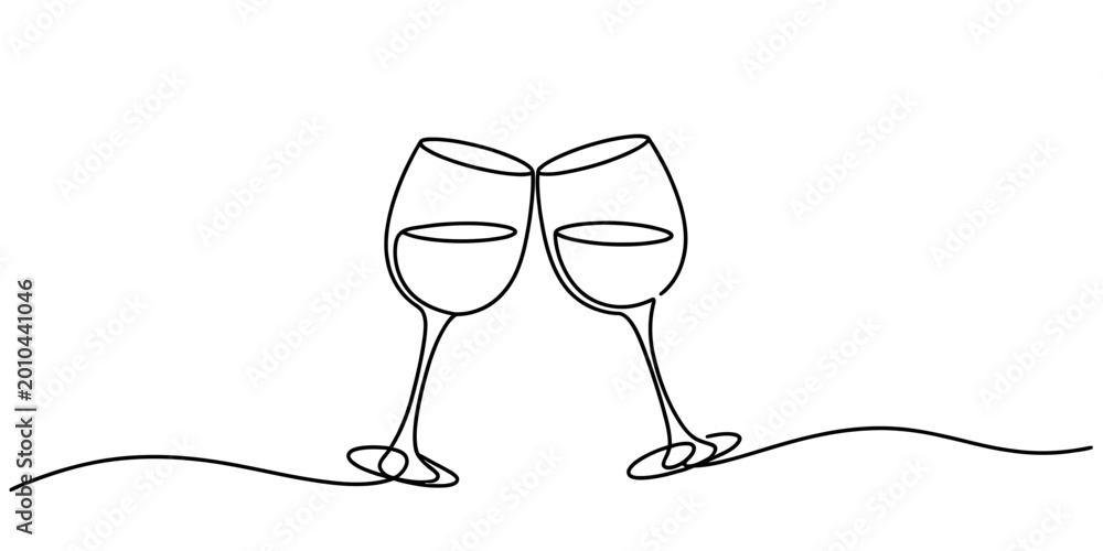 Ταπετσαρία Continuous single line drawing of two wine glasses clinking together for a celeb