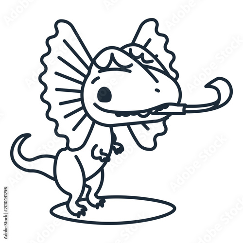 Fotografi Outline of birthday dinosaur with a noisemaker