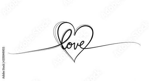 Continuous line of a heart shape with the word love written inside