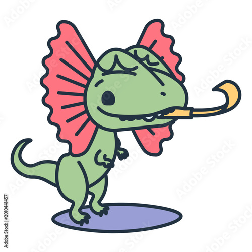 Fotografi Birthday kawaii dinosaur with a noisemaker
