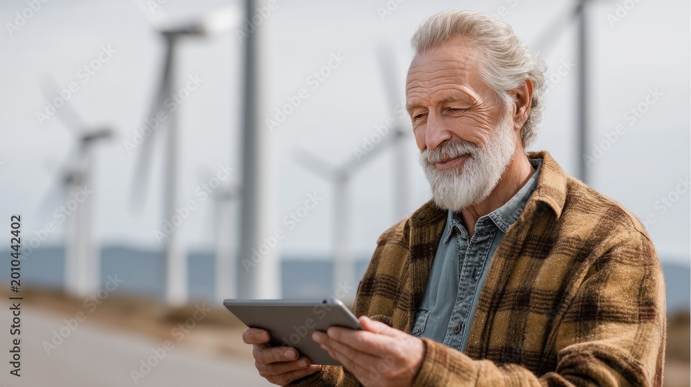 Obraz premium Senior man using tablet outdoors