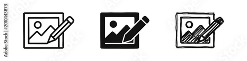 Obraz na plátne Photo editing and image retouching icons in outline, solid, and hand-drawn style