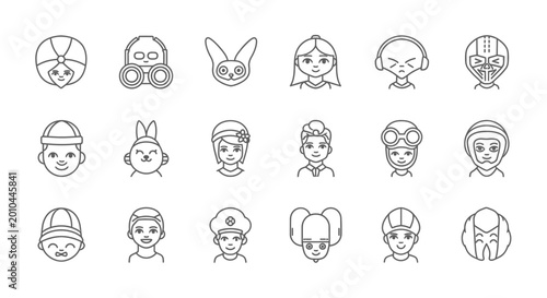 Foto Diverse group of cartoon characters faces.