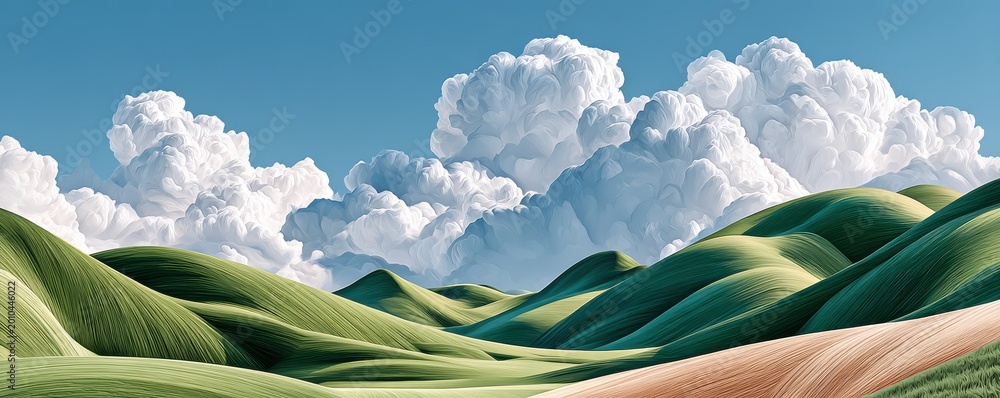 Fototapeta premium Phone wallpaper of rolling grassy hills under dramatic clouds in a blue sky landscape