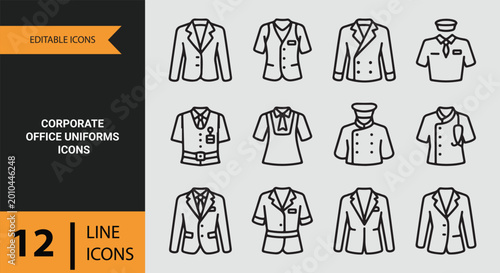 Slika na platnu Corporate office uniforms professional workwear outline icon set