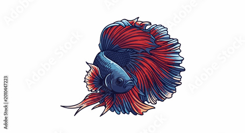 Vibrant pixelated betta fish with flowing red and blue fins