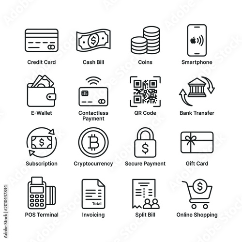 Bild auf Leinwand Modern finance and payment icons vector set