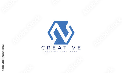 Free Download Blue abstract geometric logo with letter n and the word creative, letter - GFXLoad