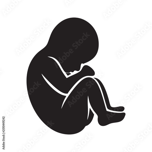 Cuadro en lienzo Silhouette of a person in a fetal position expressing sadness