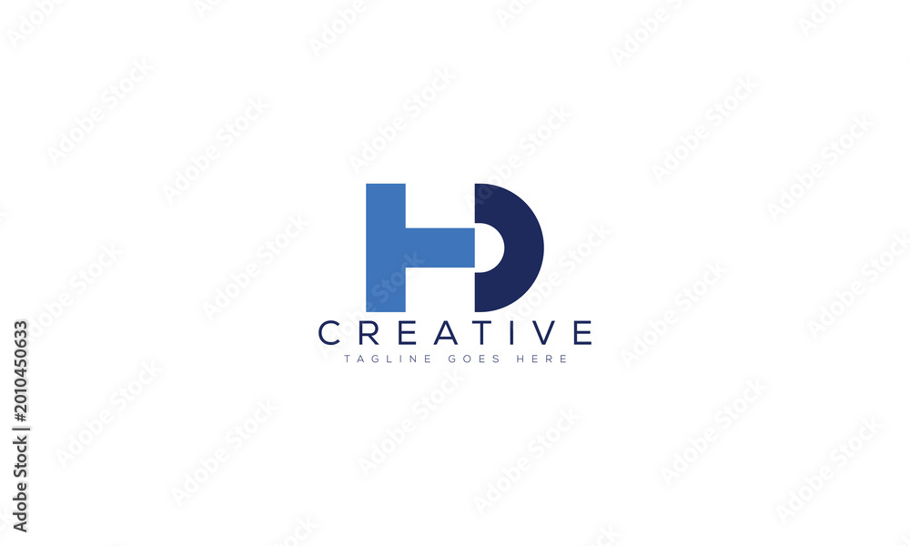Obraz premium Modern blue HD monogram logo with the word creative below letter h letter