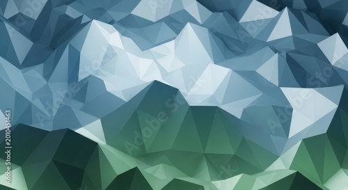 Abstract blue and green low poly surface featuring sharp geometric peaks and facets. Wallpaper Background image