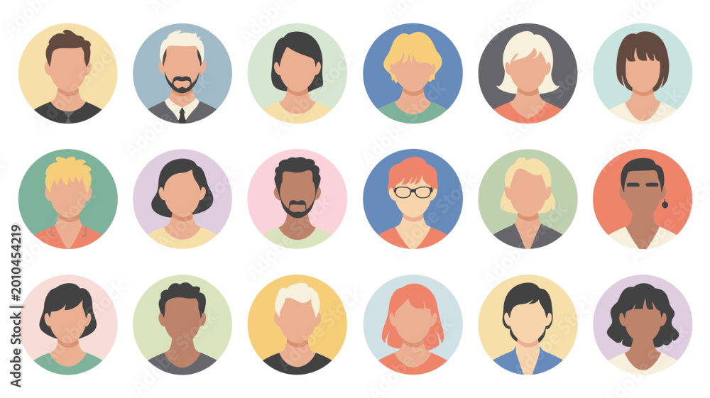 Fototapeta premium Diverse Avatar Profile Icons Set Flat People Silhouettes Collection