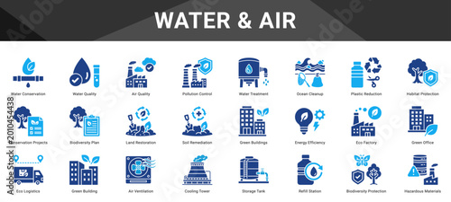 WATER & AIR  Icon set collection. Vector icon pack featuring thematic icons for your presentations or business.