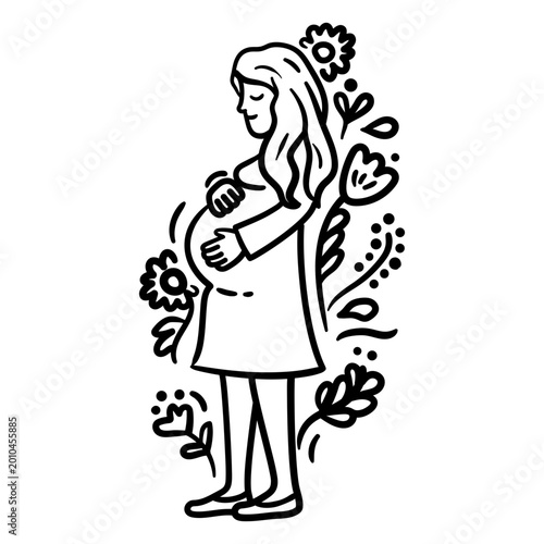 Принти на полотні Elegant pregnancy illustration with floral accents
