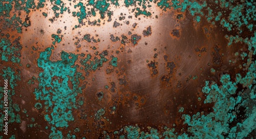 Aged oxidized copper metal surface with vibrant turquoise patina and weathered textures Wallpaper Background image