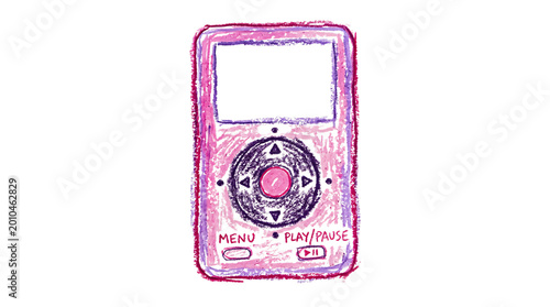 Colorful Hand Drawn Music Player Illustration Centered on Transparent Background