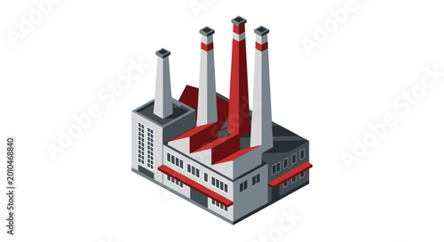 Industrial Factory Building with Smokestacks.