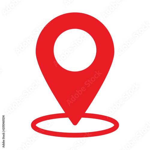 Free Download Red Map Pin Location Icon with Circle Base Vector. Navigation Pointer Symbol for Travel, GPS, Address and Position Finder. Minimalist Flat Design Sign for Maps, Web Interface and Mobile App UI. - GFXLoad