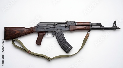 Classic ak 47 assault rifle with wooden stock and sling