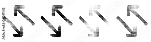 Set of gradient halftone left and right arrows pictograms. Directional arrows and navigation interface pointers. Newspaper print illustration. Vintage editorial illustration.