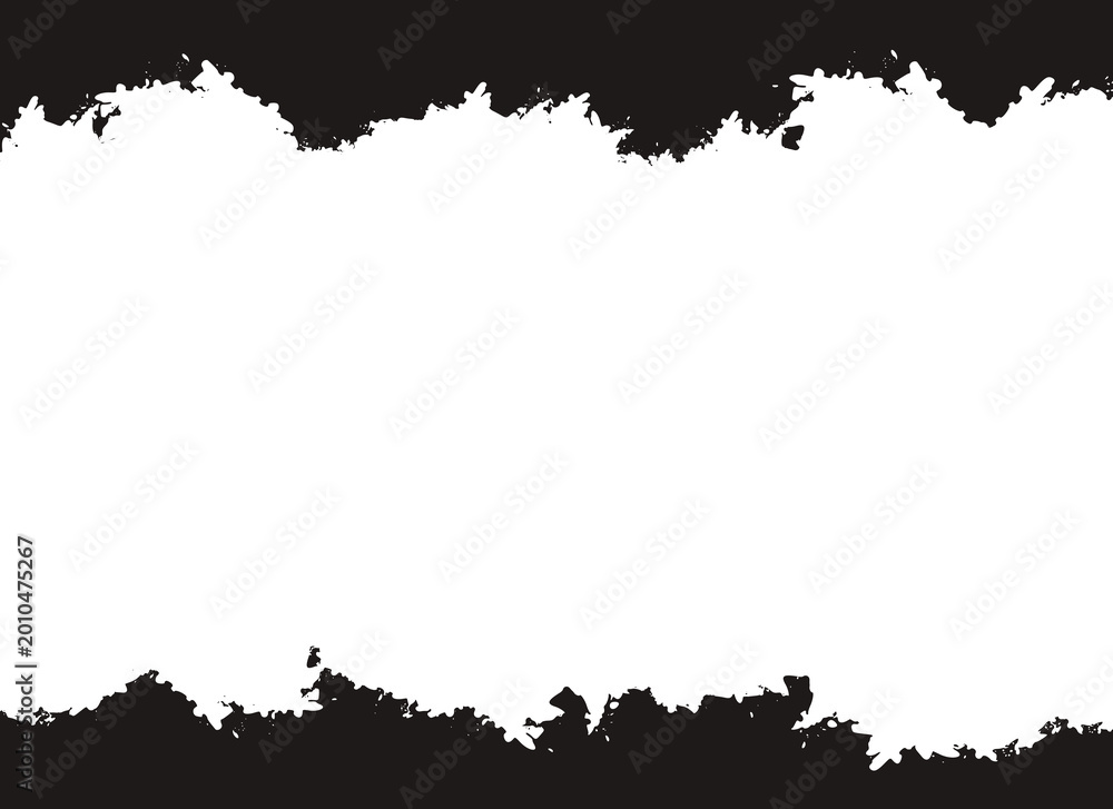 Fototapeta premium Horizontal Grunge Brush Stroke Banner Template with Distressed Black Border and White Copy Space Background